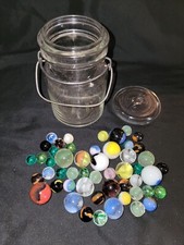 Lot of 51 Vintage Marbles with Vintage Mason Jar and Lid