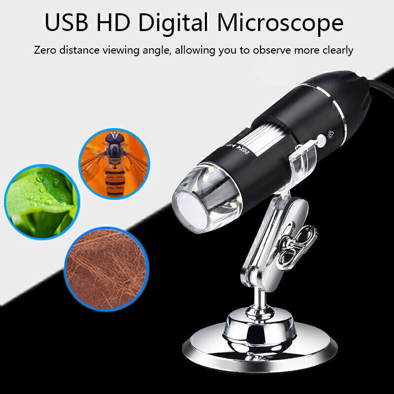 Microscope USB Numérique EJ.LIFE - Grossissement 1600X - 8 Lumières LED Réglables - Blanc