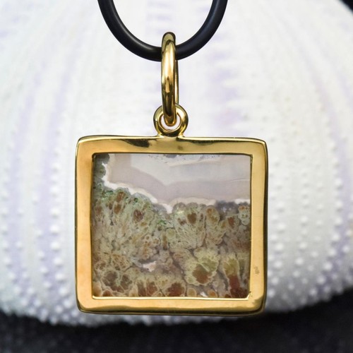 Pendente Plume Agata Multicolore Cabochon E Oro Vermeil Argento Sterling 6,46 g - Foto 10 di 13