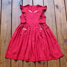 True vintage 1930's 30's baby toddler young girls red floral embroidered dress