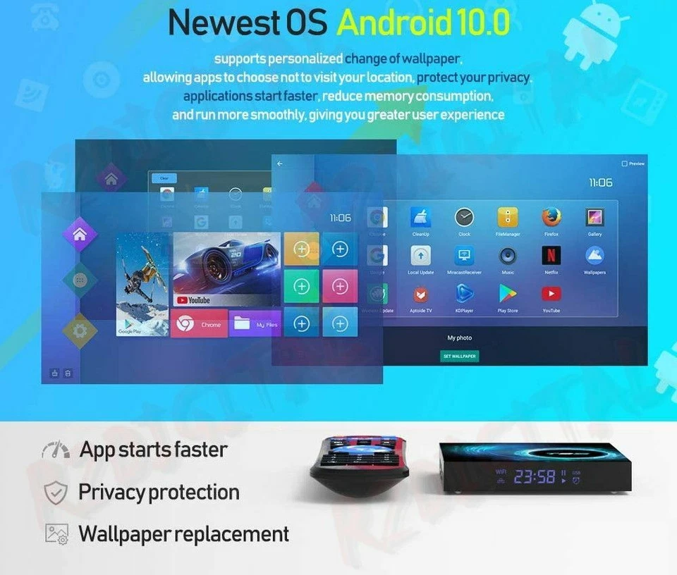 BOX TV DIGITALE ANDROID 10 T95 CORTEX A53 8G 32G UHD MEDIA PLAYER 4K ULTRA WIFI - Immagine 3 di 4