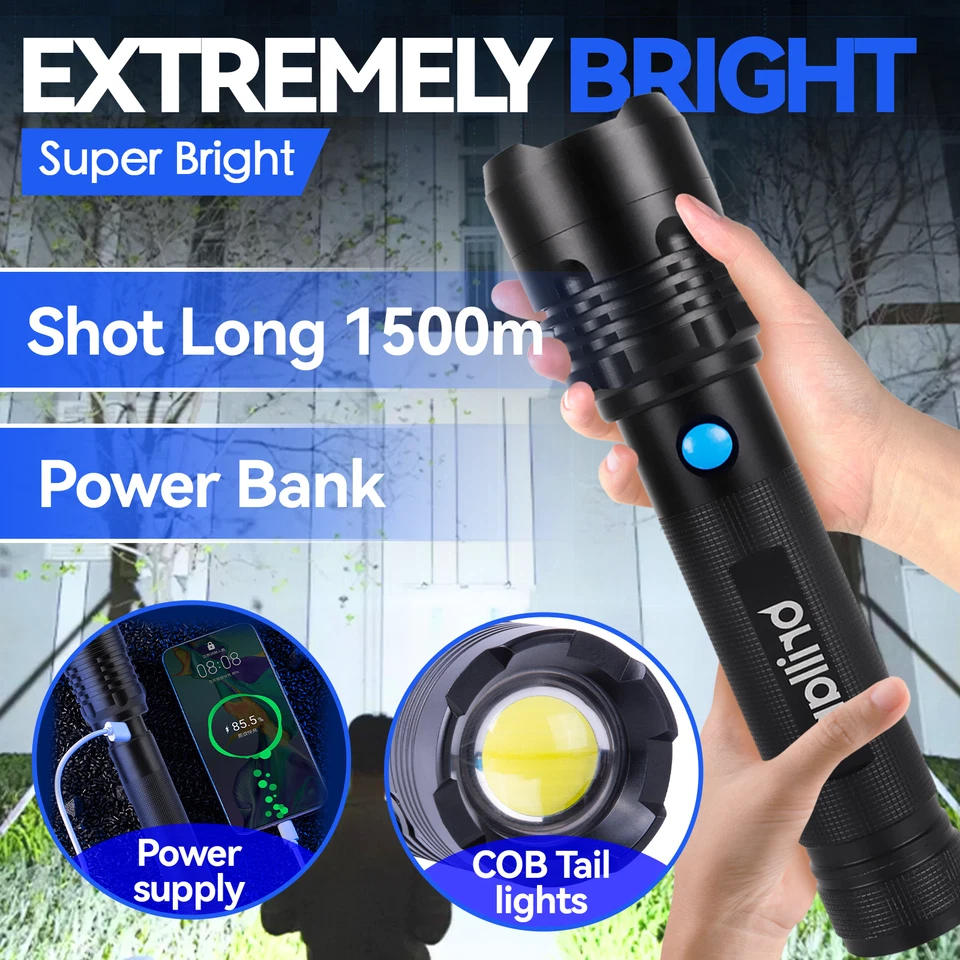 4000 Lumen Brillar Commander USB Rechargeable Torch Flashlight Heavy Duty 30cm - image 2 of 4