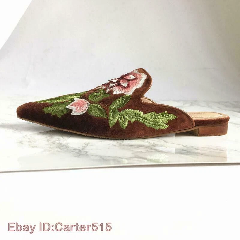 Zapatos de salón florales bordados terciopelo punta mulas verano informales talla Foto 3 de 4
