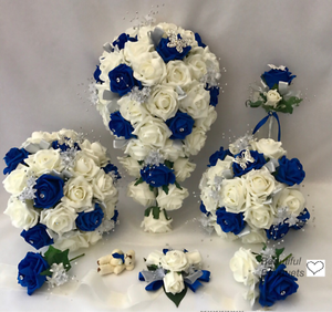 Détails Sur Mariage Fleurs Ivoire Rose Bleu Royal Bouquet De Mariée Demoiselle Dhonneur Fleur Fille Baguette Afficher Le Titre Dorigine