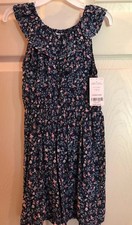 NWT Carters Toddler Girl Size 4 Navy Blue Dress with Pink Floral Flowers Ruffle