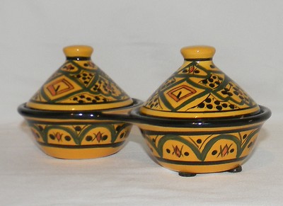 Pottery Barn Kasara Salt Or Pepper Cellar & Lid Set Yellow Vitro Porcelain 
