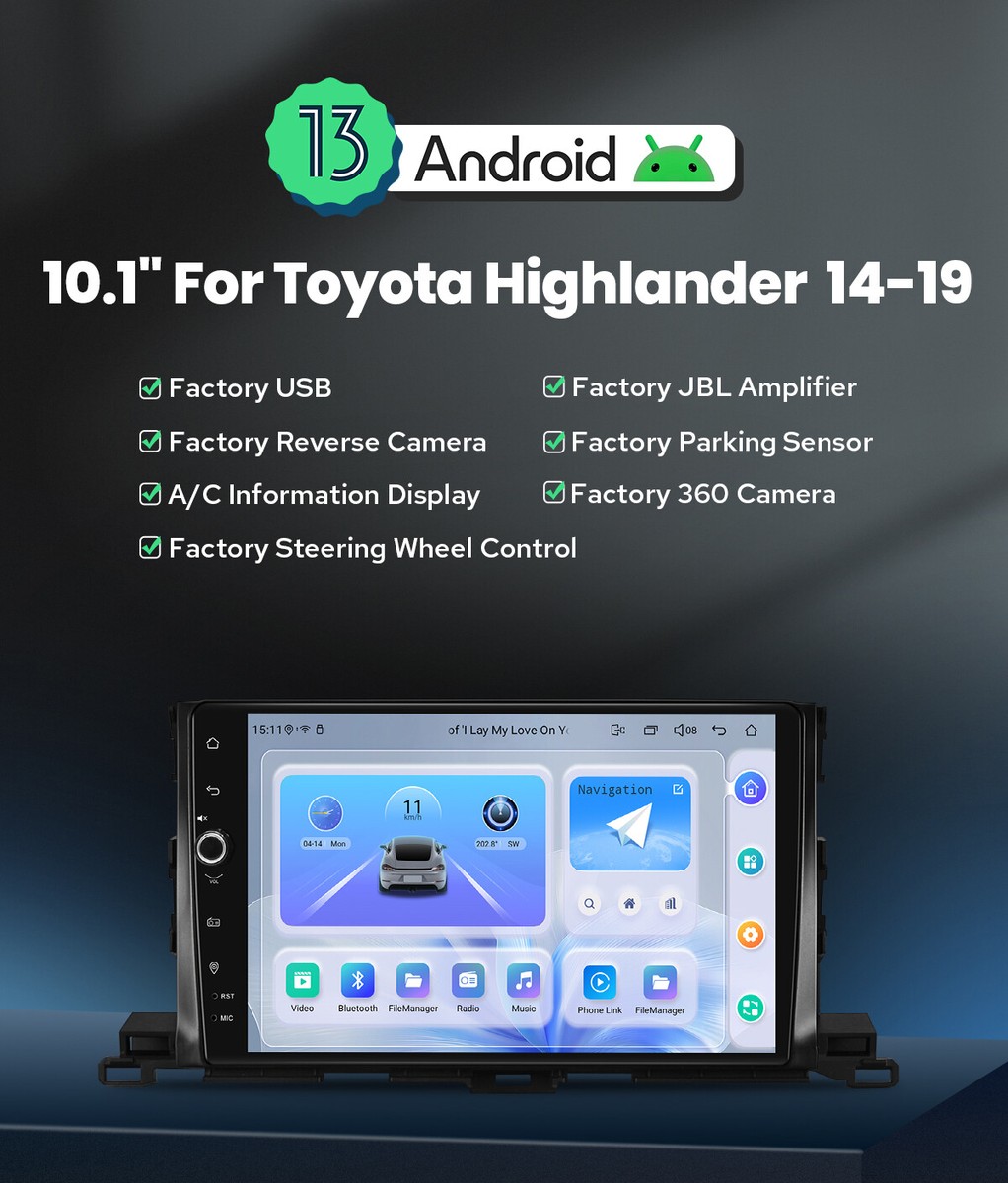 For Toyota Highlander 2014-2019 10.1 Inch Qualcomm 665 Android 13