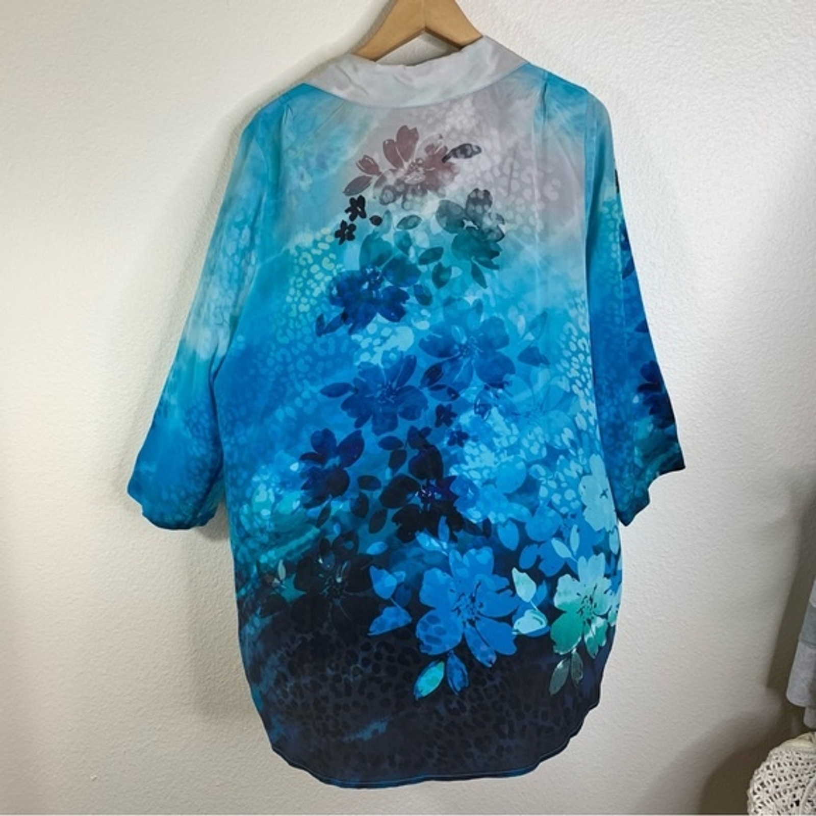 Soft Surroundings Blue Floral Silk Long Sleeve Top Size Extra Large eBay