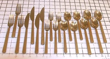 19pc MCM Style Stainless Steel Flatware Faux Wood Handle Silverware