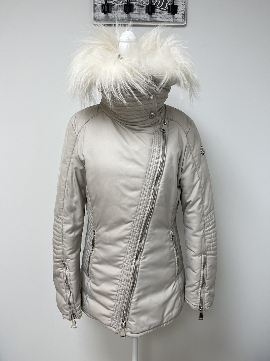 MONCLER Choisia Goat Fur Collar Down Asymmetric Jacket NEW MONCLER Choisia Goat Fur Collar Down Asymmetric Jacket NEW
