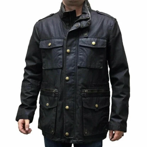 Giacca da campo in cotone cerato $595 COACH Wyatt cappotto leggero blu scuro da uomo taglia S