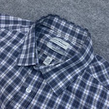 Lucky Brand Men's M 15-15.5 Slim Fit Blue Plaid Long Sleeve Button-Up Shirt