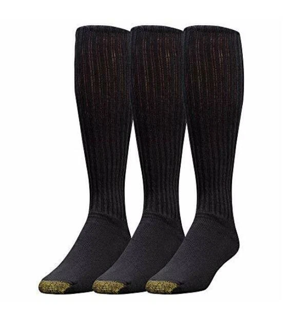 Men's Gold Toe Cotton Over the Calf Tube Socks 3 Pair Black Shoe Size 6-12 - Image 2 of 2