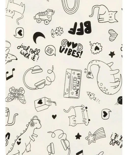 Wonder Nation Tough Cotton Cream Doodle Cats Dinos Music Leggings XL14-16,18-NEW - Image 2 of 4