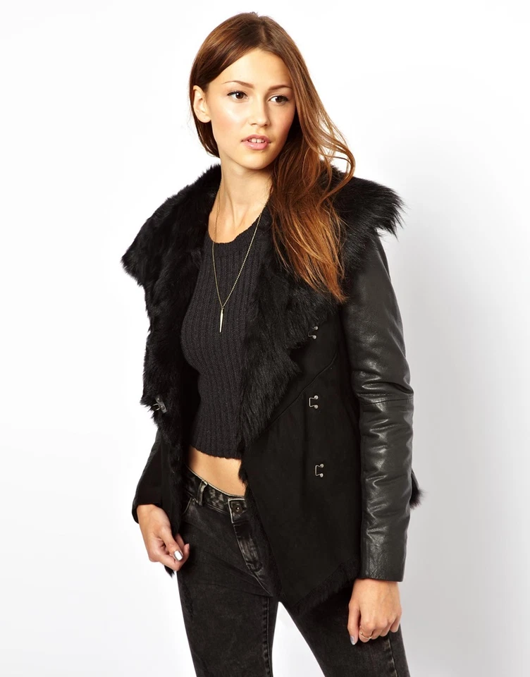 Abrigo Chaqueta Muubaa Henely Cuero de Cabra Piel de Oveja Borde de Oveja *US 4/UK 8 Foto 2 de 4