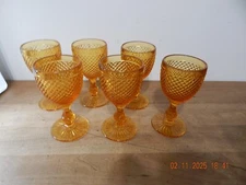 Set of 6 Vista Alegre Bicos Diamond Point Amber Yellow GOBLET Glasses6 1/2"