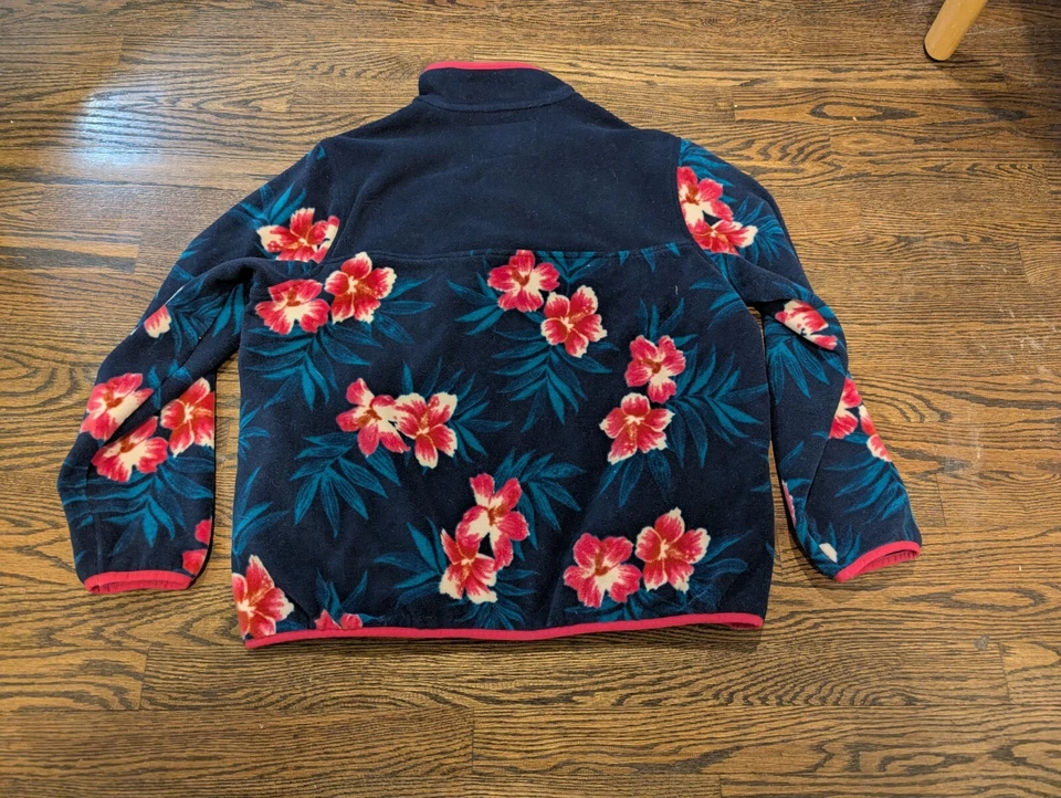 Lands End Fleece Pullover Jacket Navy Blue Hawaiian Floral Girls Size L 14-16 - Image 4 of 4