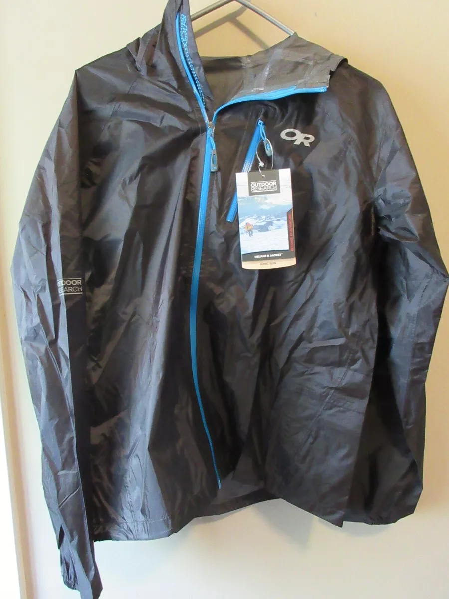 Mens New Outdoor Research Helium II Rain Jacket Size Large Color Black Hydro