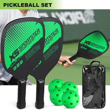 Wooden Pickleball Paddle Set 2 Non-Slip Rackets 4 Durable Balls+Storage Bag