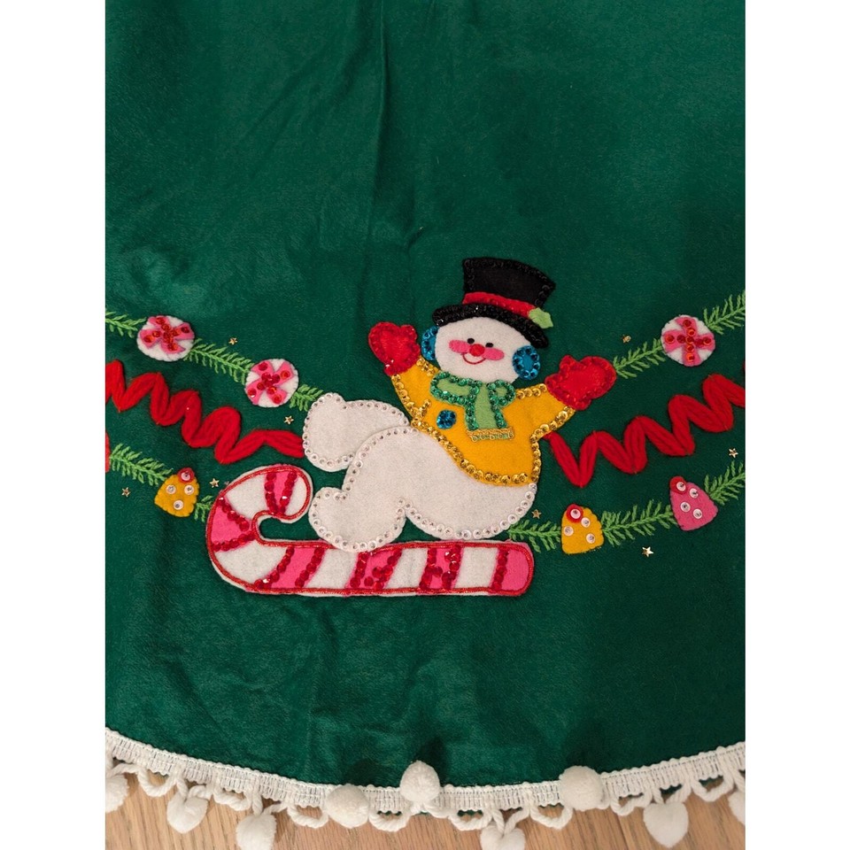 Vintage Bucilla Handmade Christmas Tree Skirt Sequin Felt Santa Snowman