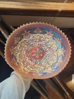 Pretty Peach Opal Dugan Carnival Glass Garden Path Variant Pattern Bowl W Flakes