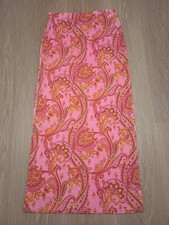 Vtg 90s Stretch Pink PAISLEY India Boho Hippie Side Slit Maxi Skirt XS