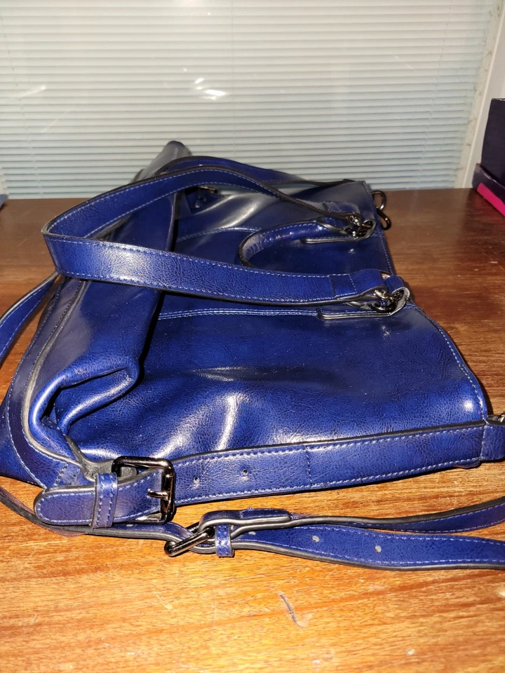 SZone Royal Blue Leather Satchel Shoulder Bag, Fits Standard PC + Bonus Wallet - Image 3 of 4