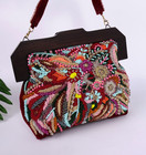 Wooden Beaded Clutch Bag Maroon Embroidered Clutch Bag with wooden frame