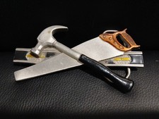 VTG Great American Belt Buckle Carpenter Tools Saw Level Hammer 1981 USA Enamel