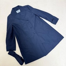 PRADA Long Coat L Size 40 Nylon Navy Double Breasted 87cm Length