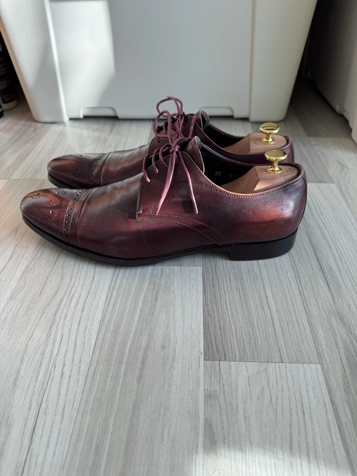 PRADA - Brown Burnished Leather Cap Toe Oxford Size 9US Dress Shoes Italy - Image 3 of 4