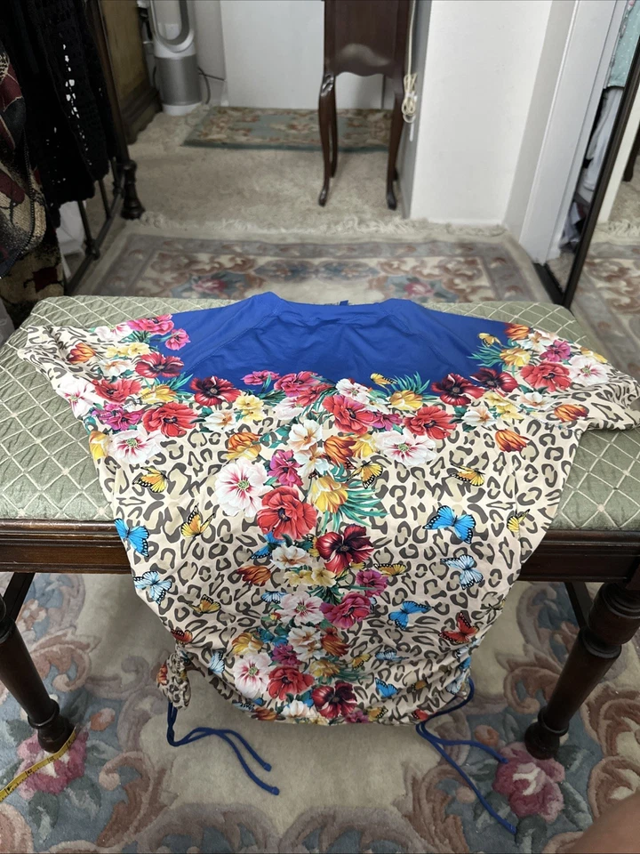 Top Johnny Was California Talla M Azul Floral Leopardo Con Cordón Laterales Foto 4 de 4