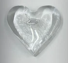 2006 Blenko Clear Glass Heart Shaped Paperweight w/ Sticker, Signed, Dated