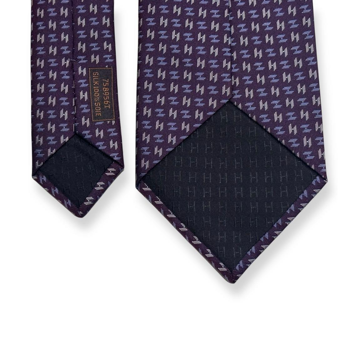Hermès Necktie Purple H Pattern Jacquard Logo Men's Accessories Used thumbnail 4