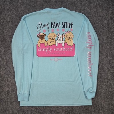 NWT Simply Southern Shirt Womens L Blue ''Stay Paw-Sitive'' Dog Long Sleeve