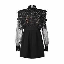 Self-Portrait Black Floral Lace Mesh Mini Dress US 2 Excellent Condition
