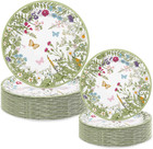 50Pcs Spring Paper Plates Vintage Wildflower Disposable Plates 9 in & 7 in Green
