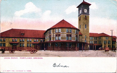 #ad UNION DEPOT portland or antique postcard oregon train station c1900 wagon $4.44