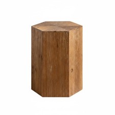 Tavolino a Baule Ottagonale Design Wabi-Sabi Comodino Finitura Anticata