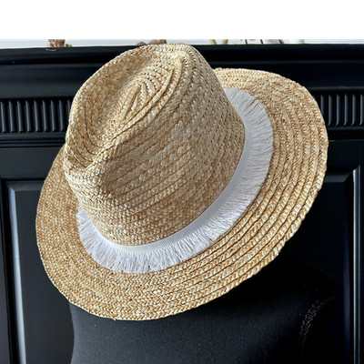 NWT Hat Attack City Girl Rancher Straw Hat Natural/White Fringe Women s One Size