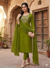 Indian Women Mehndi Embroidered Kurti Pant Dupatta Dress Girls Ready to Wear