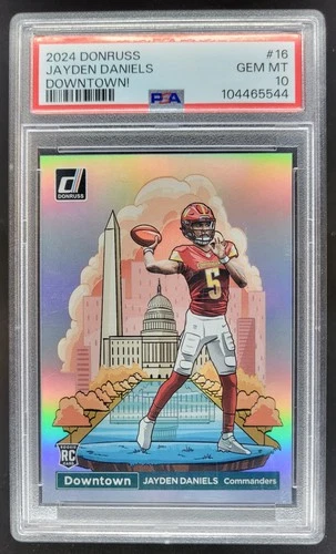2024 Panini Donruss Jayden Daniels Downtown! SSP RC PSA 10 Commanders RI