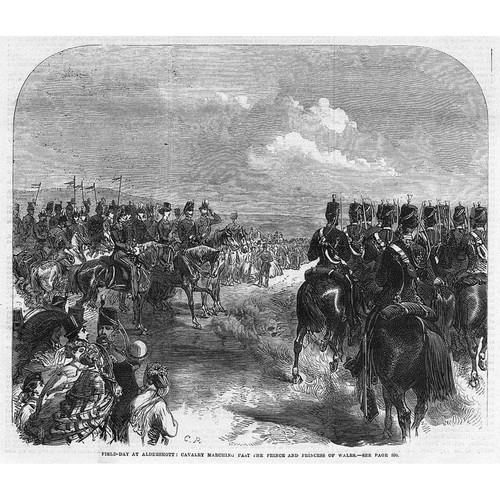 British Cavalry Passing the Prince of Wales at Aldershot - Antique Print 1866