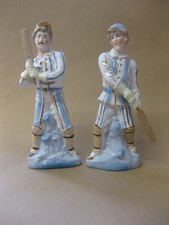 Pair of Antique Continental Porcelain Figures Of Cricketers ~ Cricket