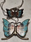 Vintage Navajo Sterling Silver Butterfly Ring Sz 8 W/ Matching Turquoise Pendant