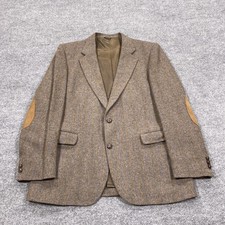 Stafford Sport Coat Mens 44 Brown Wool Herringbone Tweed Suede Elbow Patch