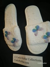 BRAND NEW WHITE SLIP-SLIPPERS WITH VERY PRETTY 3-D BUTTERFLIES VEGAN FAUX FUR 5