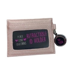 Retractable ID Badge Holder Wallet Pink Card Case Lanyard NEW