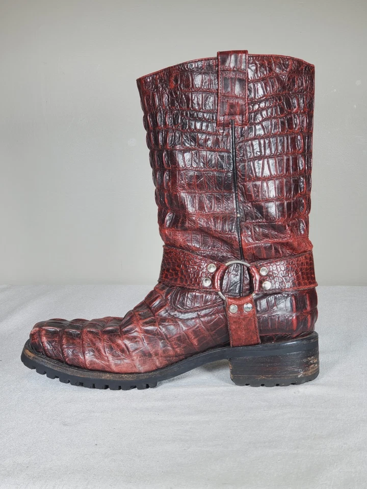 El Presidente Gold Collection Motorcycle Boots Black Cherry Crocodile Men US 12 - Image 3 of 4