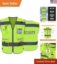 Security Vest for Security Guard 9 Pockets High Visibility Reflective Safety ...